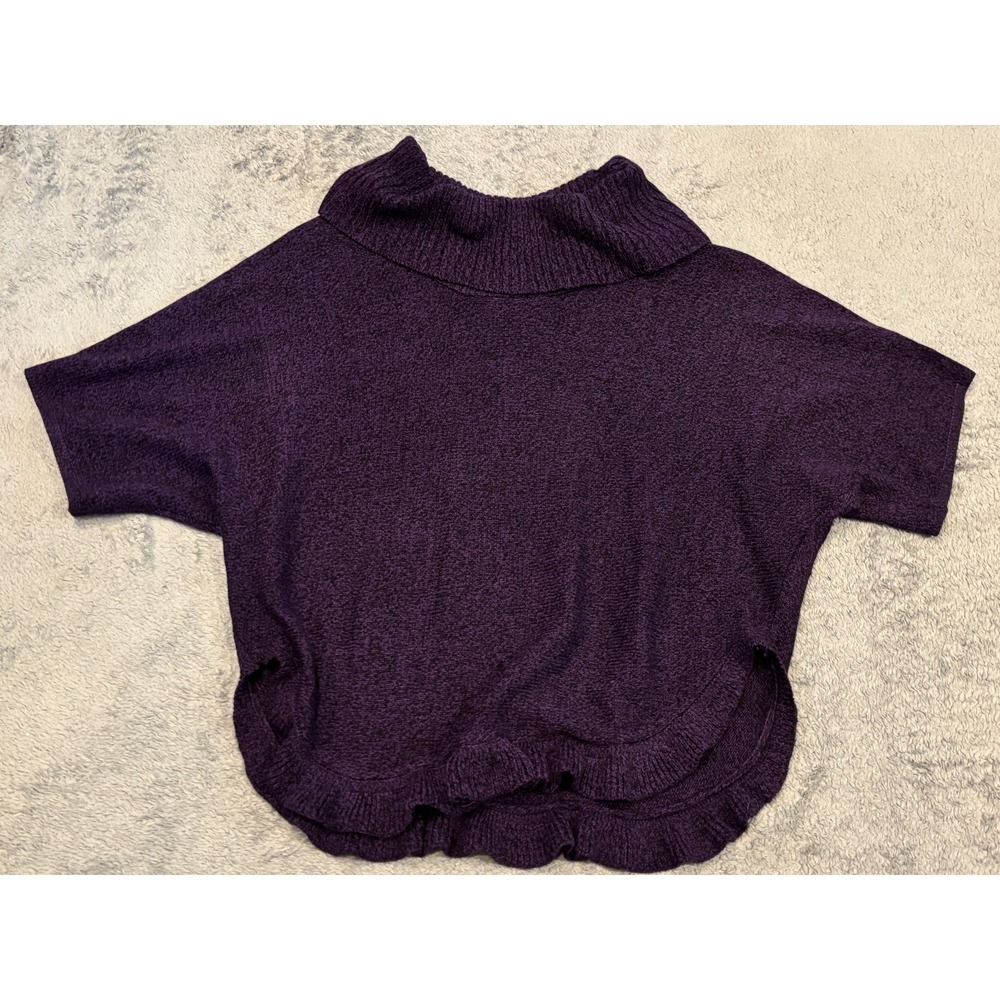 Studio Works Sweater Womens Large Purple Cowl Neck Short Sleeve Ruffle Pullover